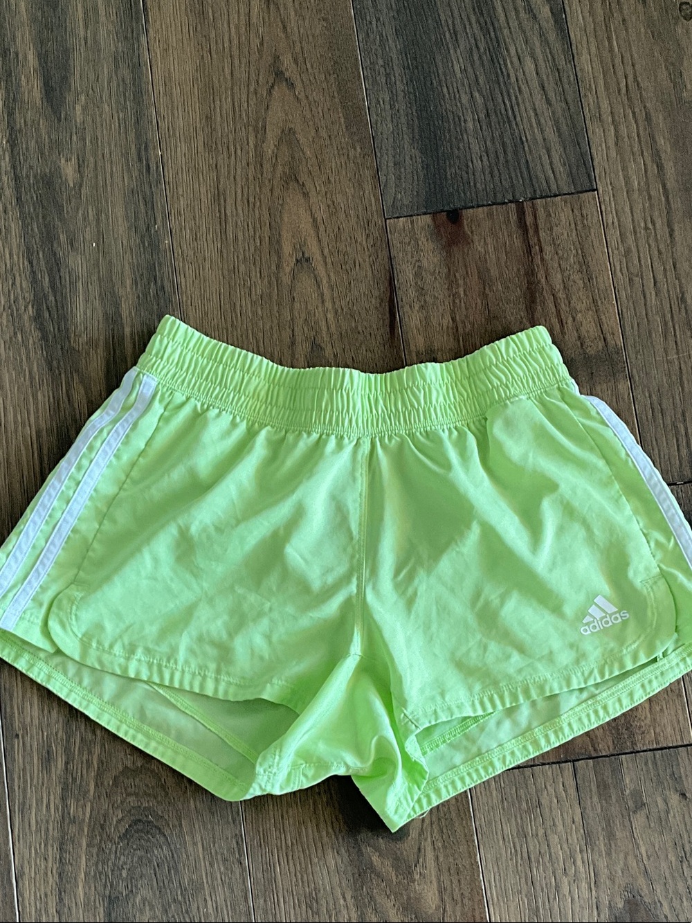 adidas Neon Lime Athletic Shorts with White Stripes